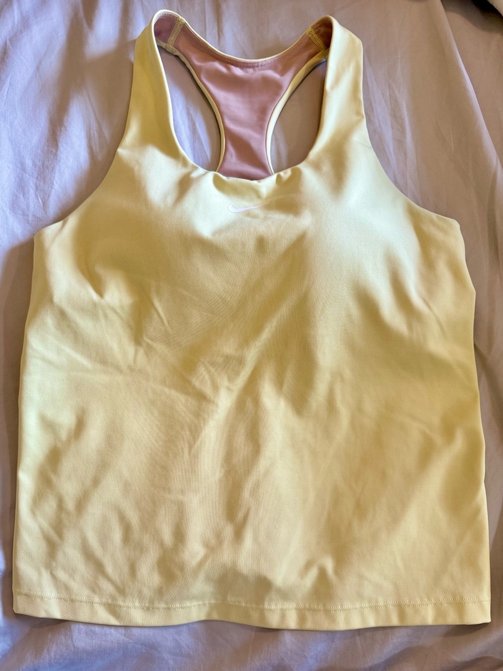 NWOT Nike Swoosh Dri-FIT Padded Sports Bra Tank Yellow Mauve Womens L
